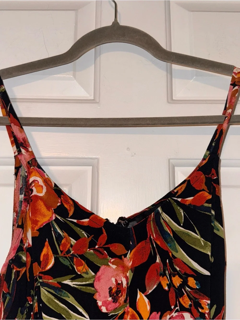 MSK Floral Black Maxi Dress Orange Pink Blooms tie back sash 100% viscose M - Picture 3 of 14